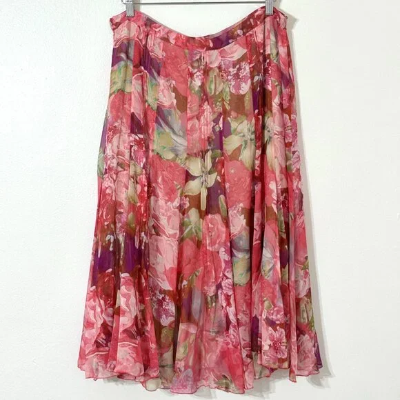 Jones New York Silk Chiffon Pink Floral Skirt 35"W Flowy Fairy Romantic Feminine - Picture 4 of 12